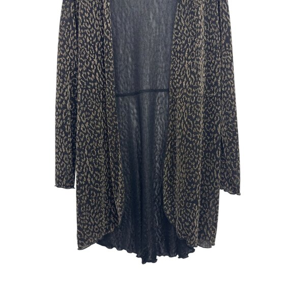 Chicos Traveler Open Front Leopard Print Cardigan Women SZ 2 Metallic Black Gold - Picture 2 of 10